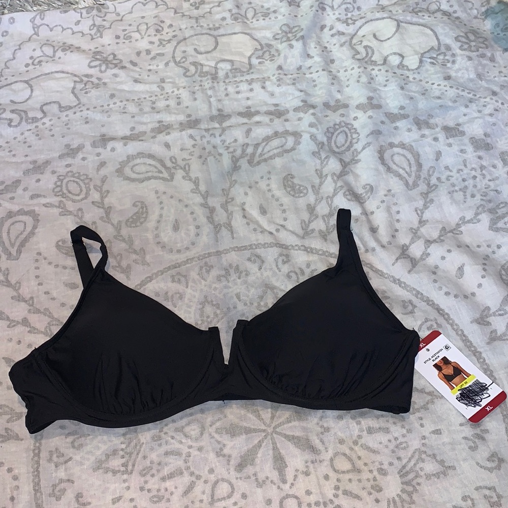NWT Anne Cole Swim V-Wire Bikini Top Swim Size XL Black
